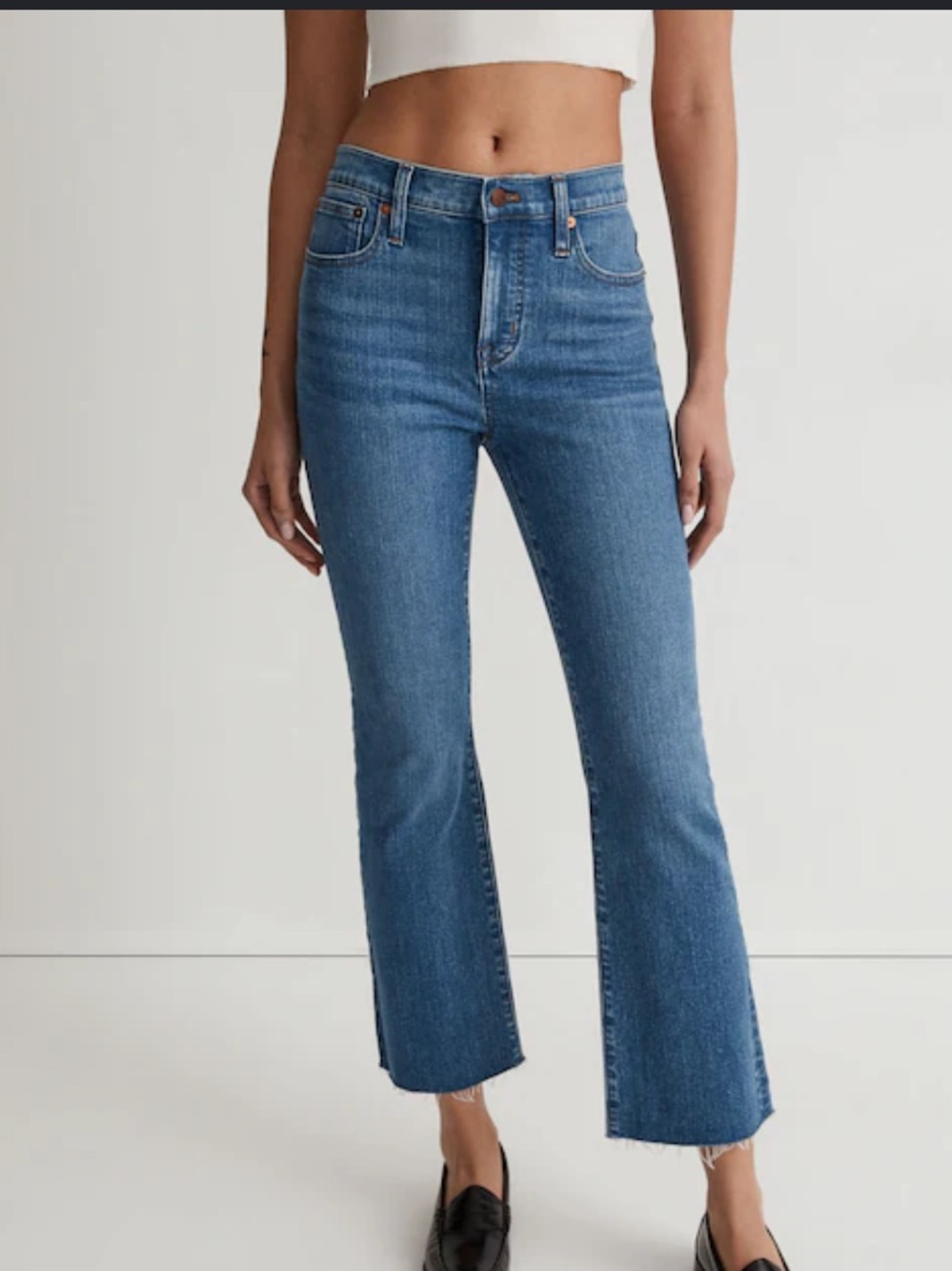Madewell Women's Light Blue Mid-Rise Kick Out Crop Jeans Raw Hem 26